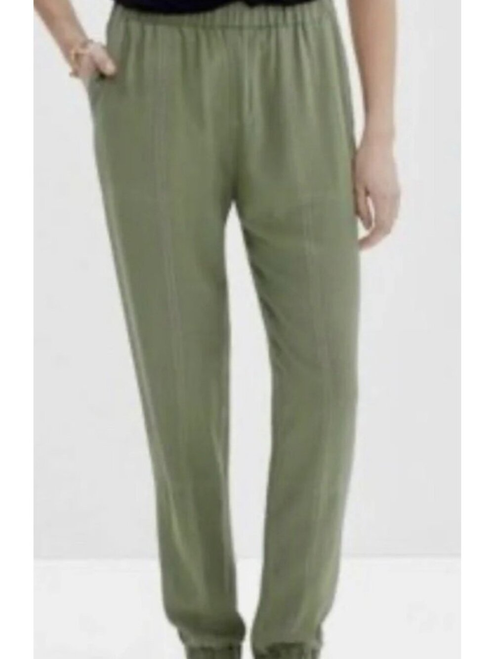 Madewell Silk Courier Jogger Pant Women's Small Olive Green Viscose Elastic Wais